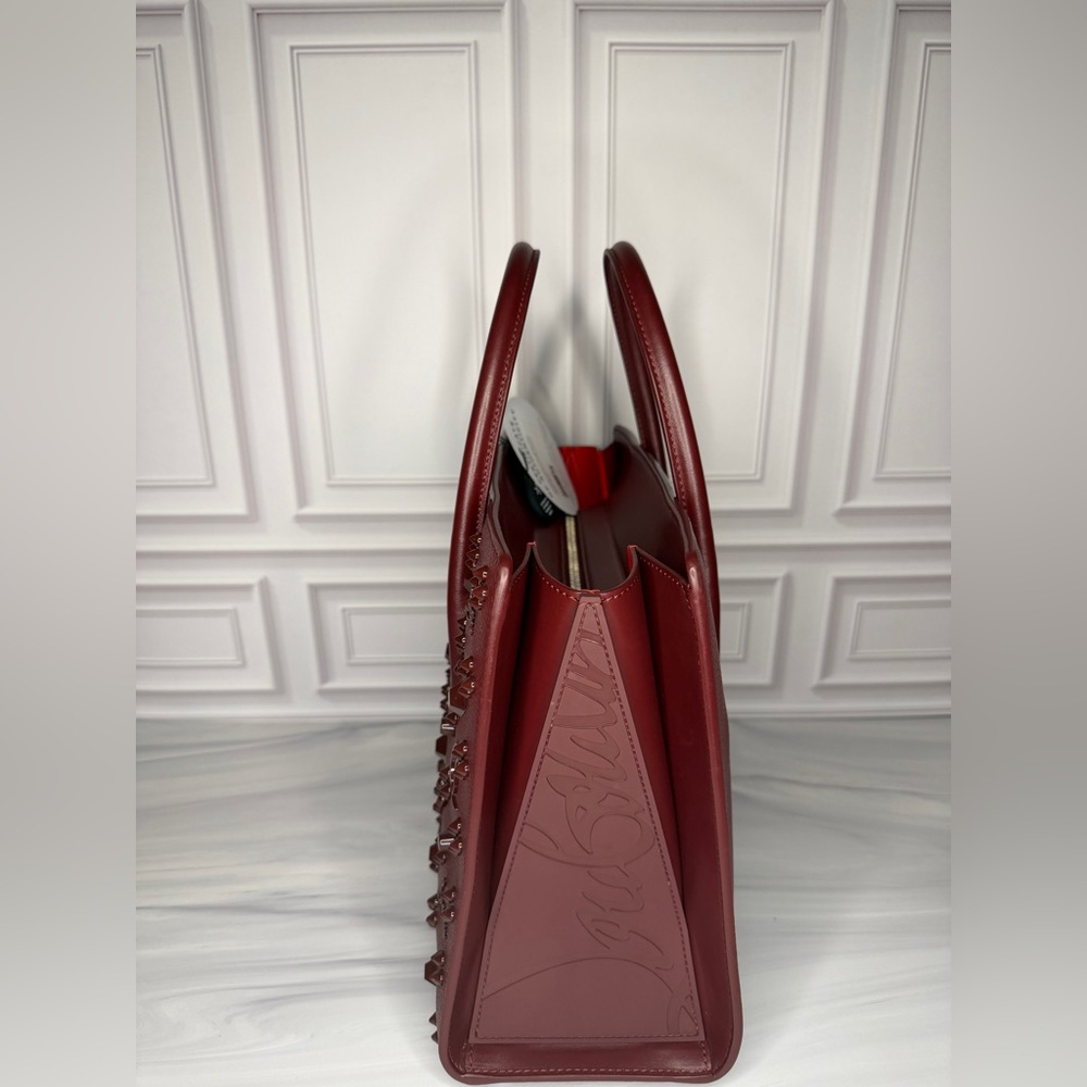 Christian Louboutin Calfskin Spikes Loubinthesky Medium Paloma Tote | Merlot - Picture 5 of 16